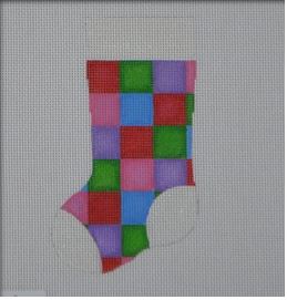 click here to view larger image of Quilt Square Mini Stocking (hand painted canvases)