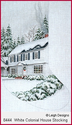 click here to view larger image of White Colonial House Stocking (hand painted canvases)