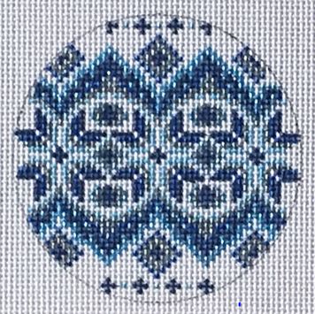click here to view larger image of Blue/White/Silver Round Ornament (hand painted canvases)