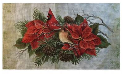 click here to view larger image of Cardinals in Poinsettias (hand painted canvases)