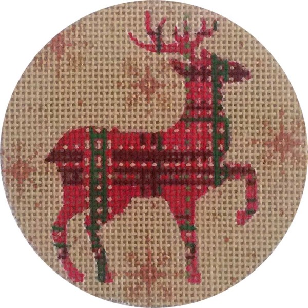 click here to view larger image of Red and Green Plaid Reindeer Ornament (hand painted canvases)