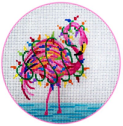 click here to view larger image of Flamingo Wrapped in Christmas Lights (hand painted canvases)