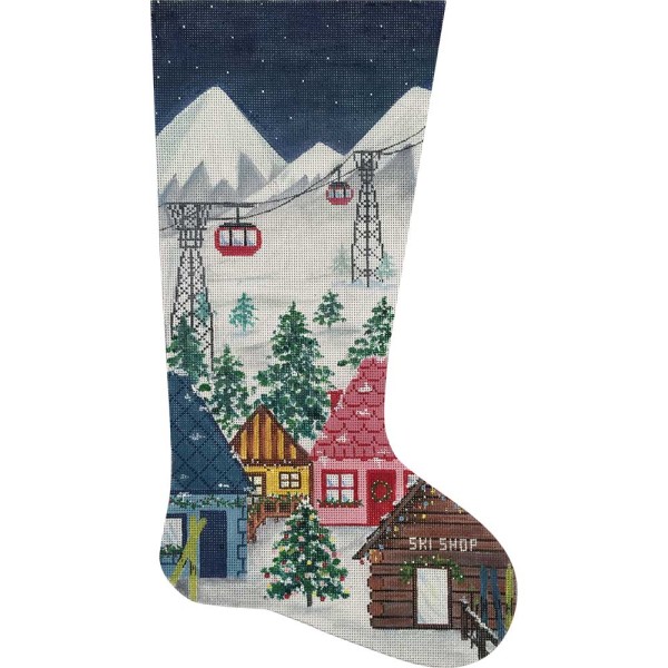 click here to view larger image of Ski Village Stocking (hand painted canvases)