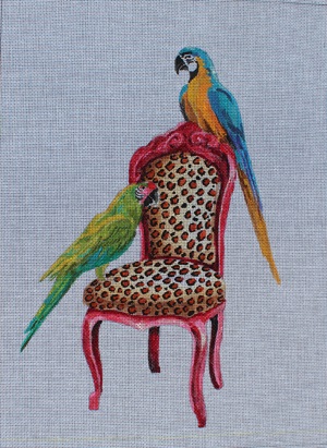 click here to view larger image of Parrots on Chair (hand painted canvases)