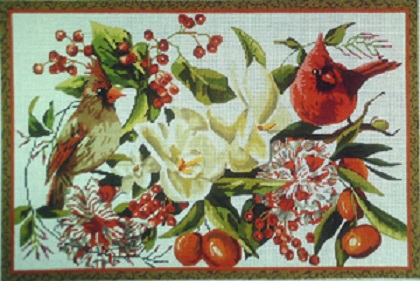 click here to view larger image of Red Birds/Floral - 18 Count (hand painted canvases)
