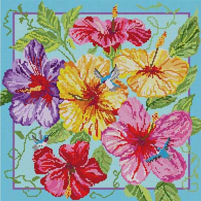 click here to view larger image of Hibiscus and Hummingbirds (hand painted canvases)