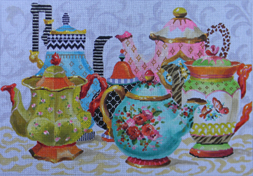 click here to view larger image of Teapots - Pink (hand painted canvases)