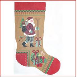 click here to view larger image of Skiing Santa Stocking (hand painted canvases)