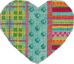 click here to view larger image of Plaid/Coin Dot/Stripes Heart (hand painted canvases)