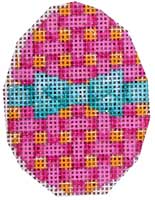 click here to view larger image of Aqua Bow/Lattice Mini Egg (hand painted canvases)