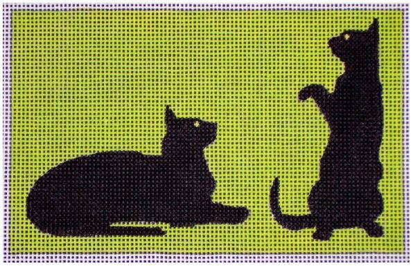 click here to view larger image of 2 Black Cats On Green (hand painted canvases)