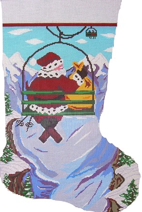 click here to view larger image of Skiing Santa Stocking (hand painted canvases)