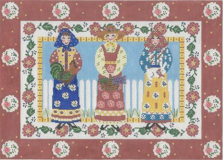 click here to view larger image of Trio Ladies - Flower Border (hand painted canvases)