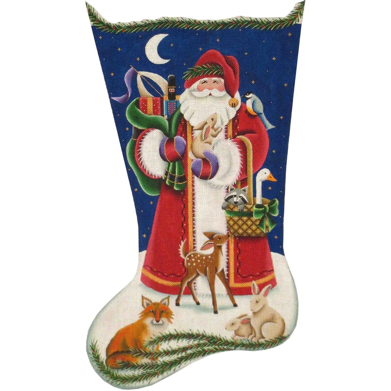 click here to view larger image of Woodland Santa Stocking - 13ct (hand painted canvases)