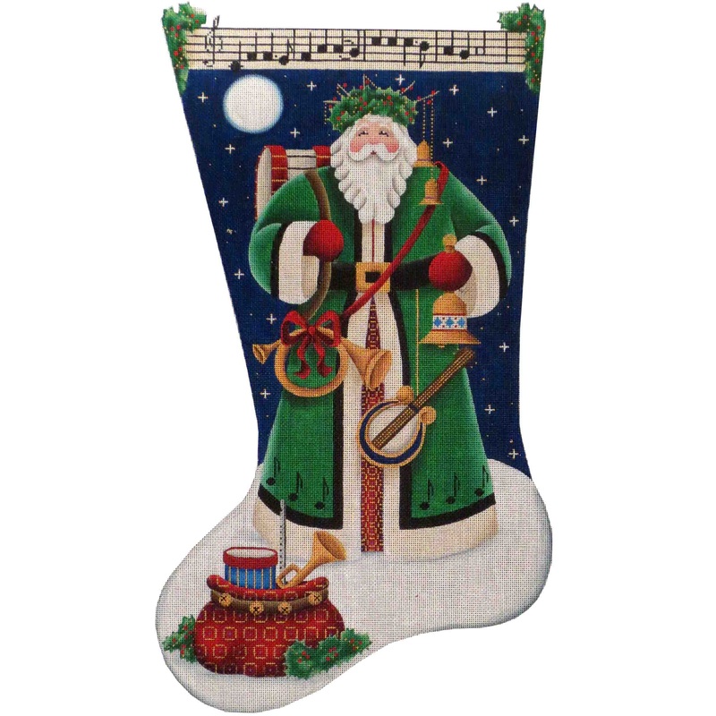 click here to view larger image of Musical Santa Stocking - 13ct (hand painted canvases)