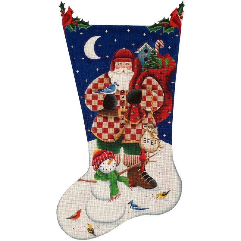 click here to view larger image of Bird Watcher Santa Stocking - 18ct (hand painted canvases)