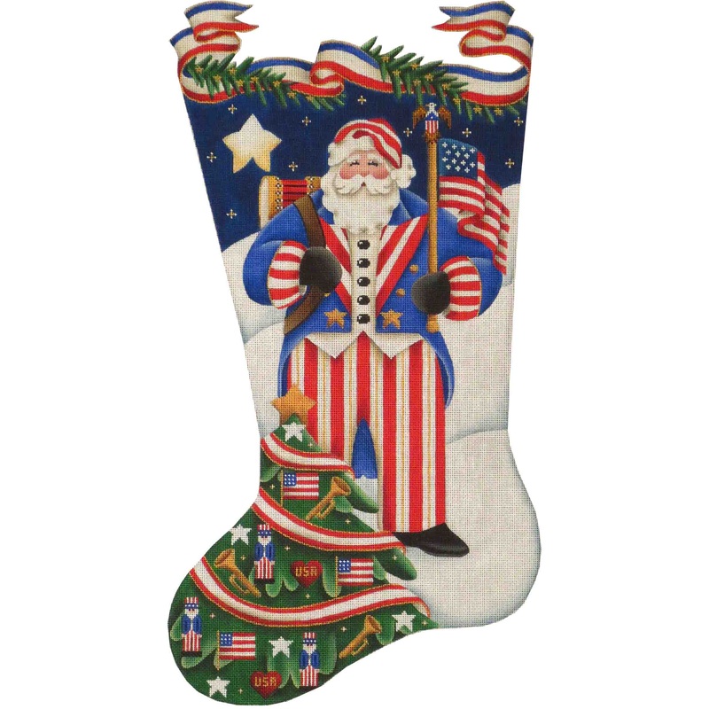 click here to view larger image of Patriotic Santa Stocking - 13ct (hand painted canvases)