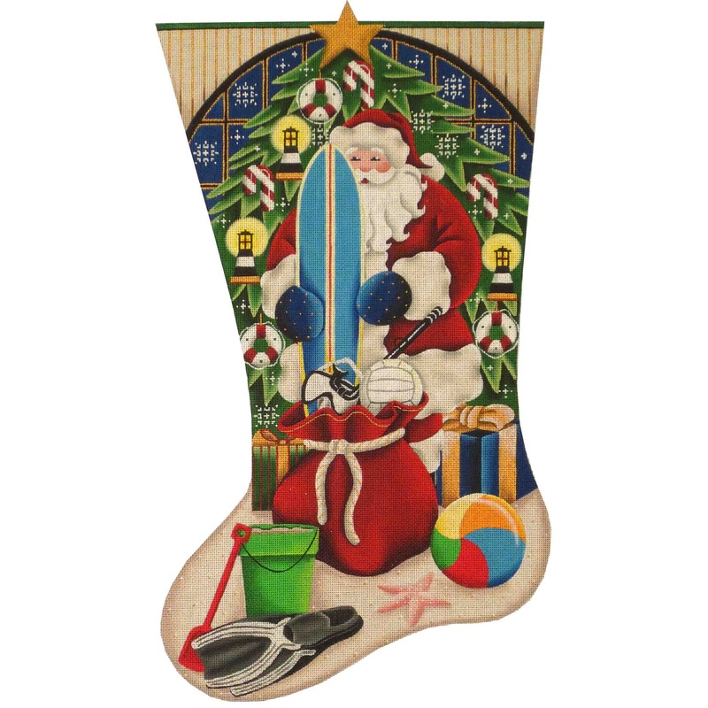click here to view larger image of Beach Santa Stocking - 18ct (hand painted canvases)