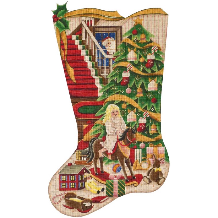 click here to view larger image of Rocking Christmas Stocking - Girl - 18ct (hand painted canvases)