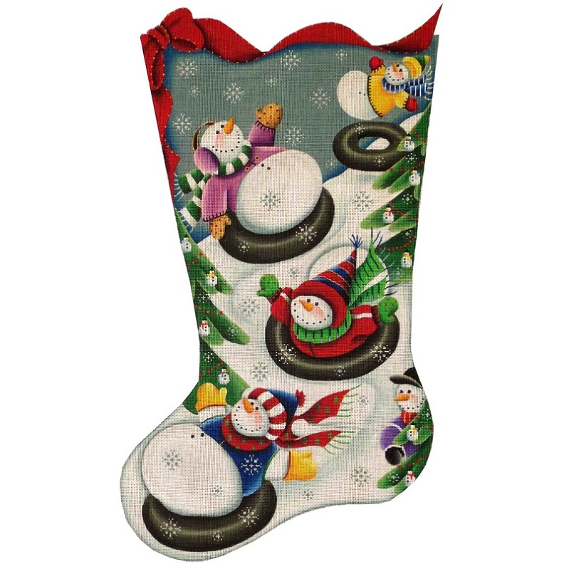 click here to view larger image of Tubing Snowman Stocking - 13ct (hand painted canvases)