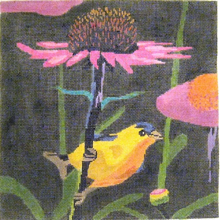click here to view larger image of Goldfinch on Flower (hand painted canvases)