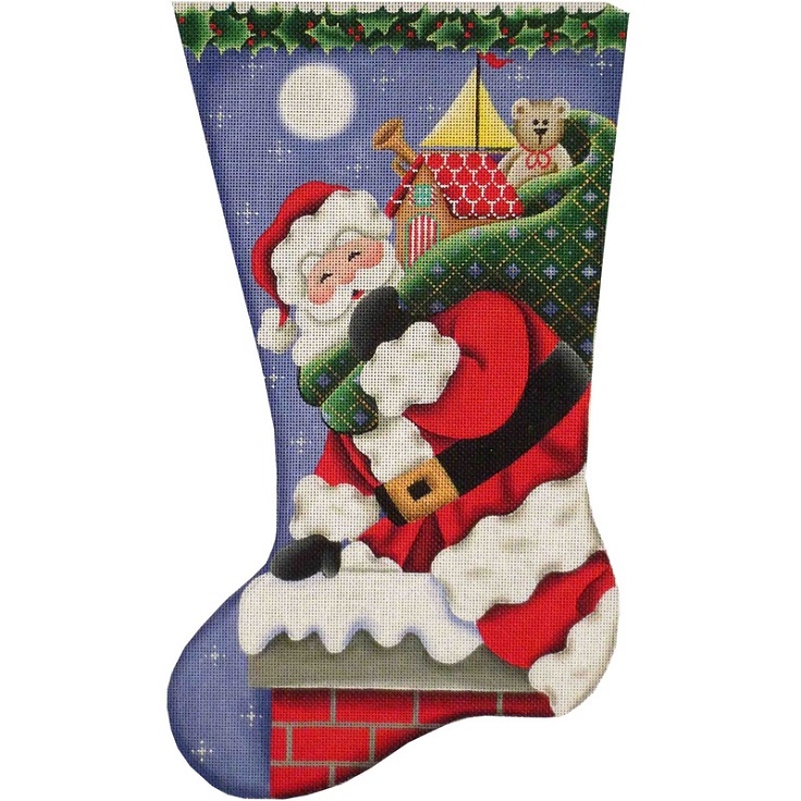 click here to view larger image of Down The Chimney Stocking - 13ct (hand painted canvases)