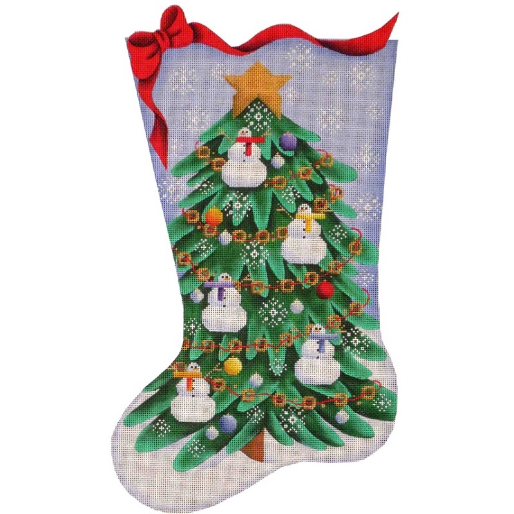 click here to view larger image of Snowman Tree Stocking - 13ct (hand painted canvases)