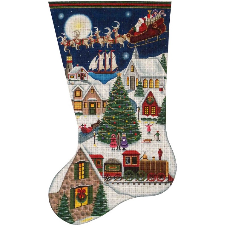 click here to view larger image of Here Comes Santa Stocking - 13ct (hand painted canvases)