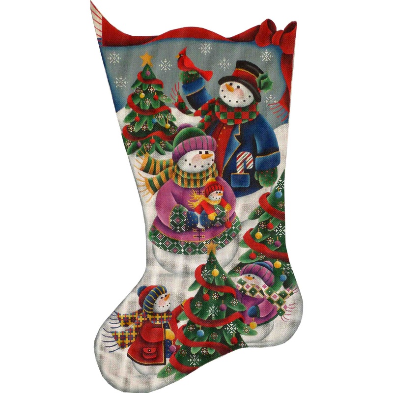 click here to view larger image of Snow Family Stocking - 18ct (hand painted canvases)