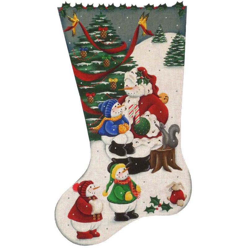 click here to view larger image of Snowman Santa Stocking - 18ct (hand painted canvases)