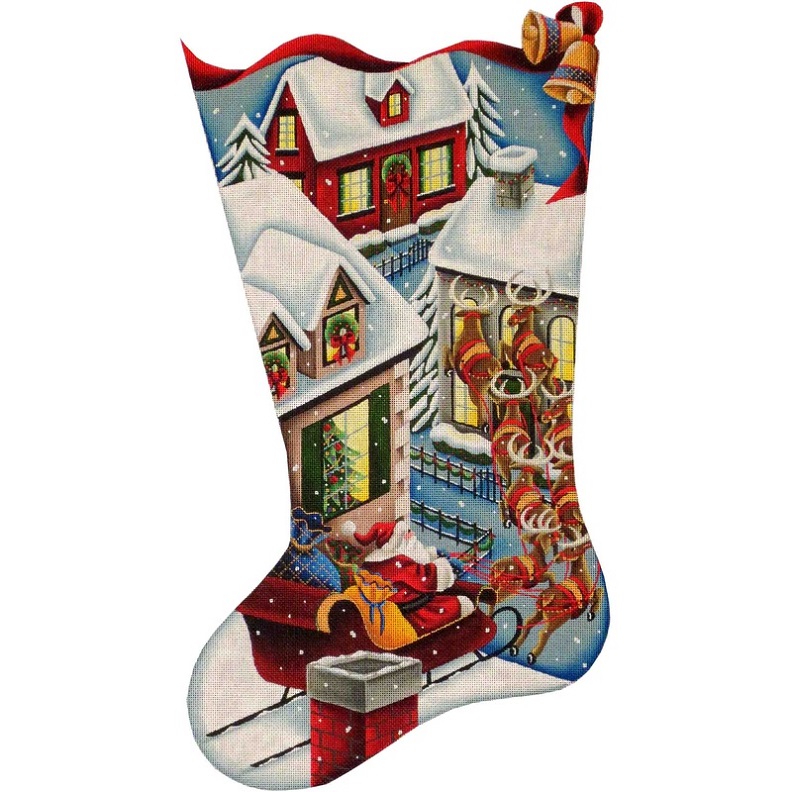click here to view larger image of Up On The Roof Stocking - 18ct (hand painted canvases)