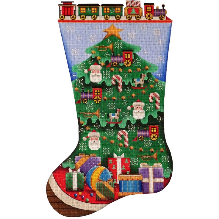 click here to view larger image of Train Tree Stocking - 18ct (hand painted canvases)