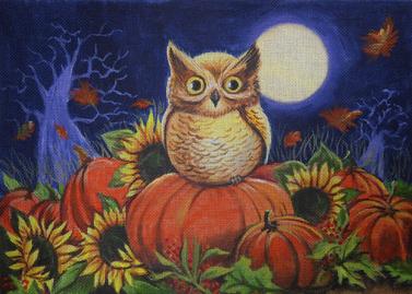 click here to view larger image of Pumpkin Patch Owl (hand painted canvases)