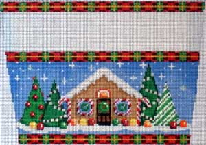 click here to view larger image of Gingerbread House Stocking Cuff (hand painted canvases)