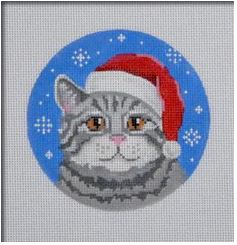 click here to view larger image of Grey Tabby Cat Santa (hand painted canvases)