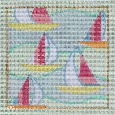 click here to view larger image of Sail Boat Print Square (hand painted canvases)