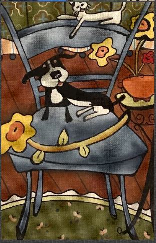 click here to view larger image of Dog and Cat on Blue Chair (hand painted canvases)