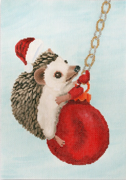 click here to view larger image of Hedgehog Swinging on Ornament (hand painted canvases)