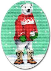 click here to view larger image of Polar Bear With Red Sweater Ornament (hand painted canvases)