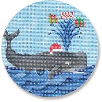 click here to view larger image of Whale With Presents Ornament (hand painted canvases)