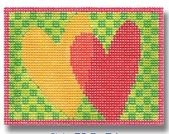 click here to view larger image of Red Orange Hearts On Checkerboard Ornament (on beige canvas) (hand painted canvases)