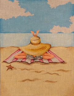 click here to view larger image of Girl Reading On Beach (hand painted canvases)