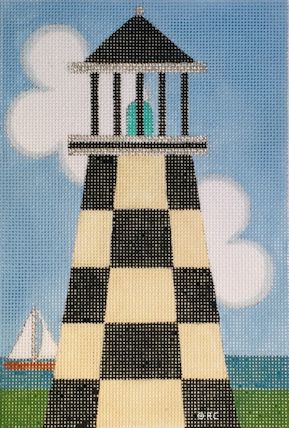 click here to view larger image of Checkered Lighthouse   (hand painted canvases)