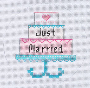 click here to view larger image of Just Married Cake Ornament (hand painted canvases)