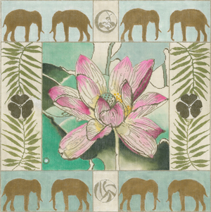 click here to view larger image of Lotus/Elephant Border (hand painted canvases)