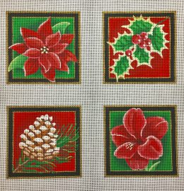 click here to view larger image of Christmas Floral Coasters (hand painted canvases)