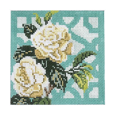 click here to view larger image of Trellis Coaster - Gardenia (hand painted canvases)