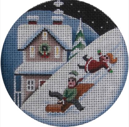click here to view larger image of Sleds and Snow Ornament (hand painted canvases)
