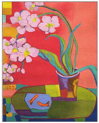 click here to view larger image of Orchid w/Gold Fish (hand painted canvases)