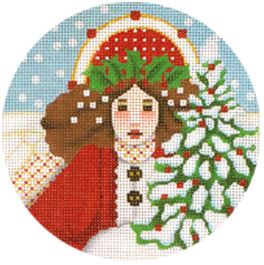 click here to view larger image of Snowy Red Angel Ornament (hand painted canvases)